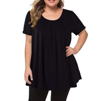 loose blouses women casual solid tops street wear short sleeve tee shirt pleated tops female black clothing plus large size 4xl