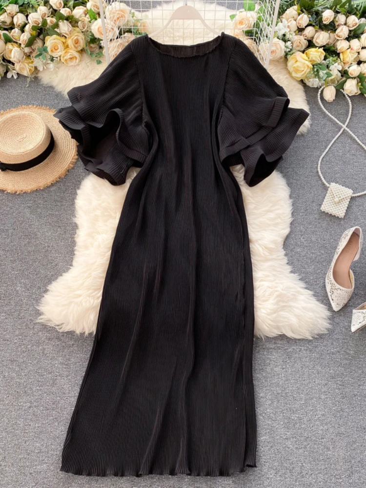 Женское плиссированное платье повседневное Двухслойное свободное средней длины