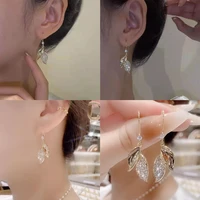 leaf tassel diamond studded leaf earrings vintage leaf metal pendant trend exquisite jewelry earrring fashion women ear jewelry