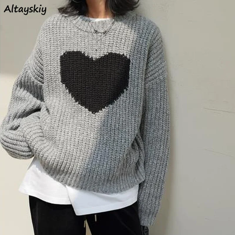 

Свитер, пуловеры, женские новые прямые топы с круглым вырезом и длинным рукавом Love, простые теплые Универсальные корейские модные уличные с...