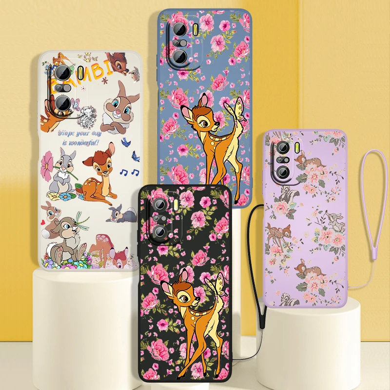 

Disney Cartoon Bambi Phone Case For Redmi K50 K40 Gaming K30 K30S 10 10C 10X 9A 9 9T 9C 9AT 8 8A 5G Liquid Rope Cover