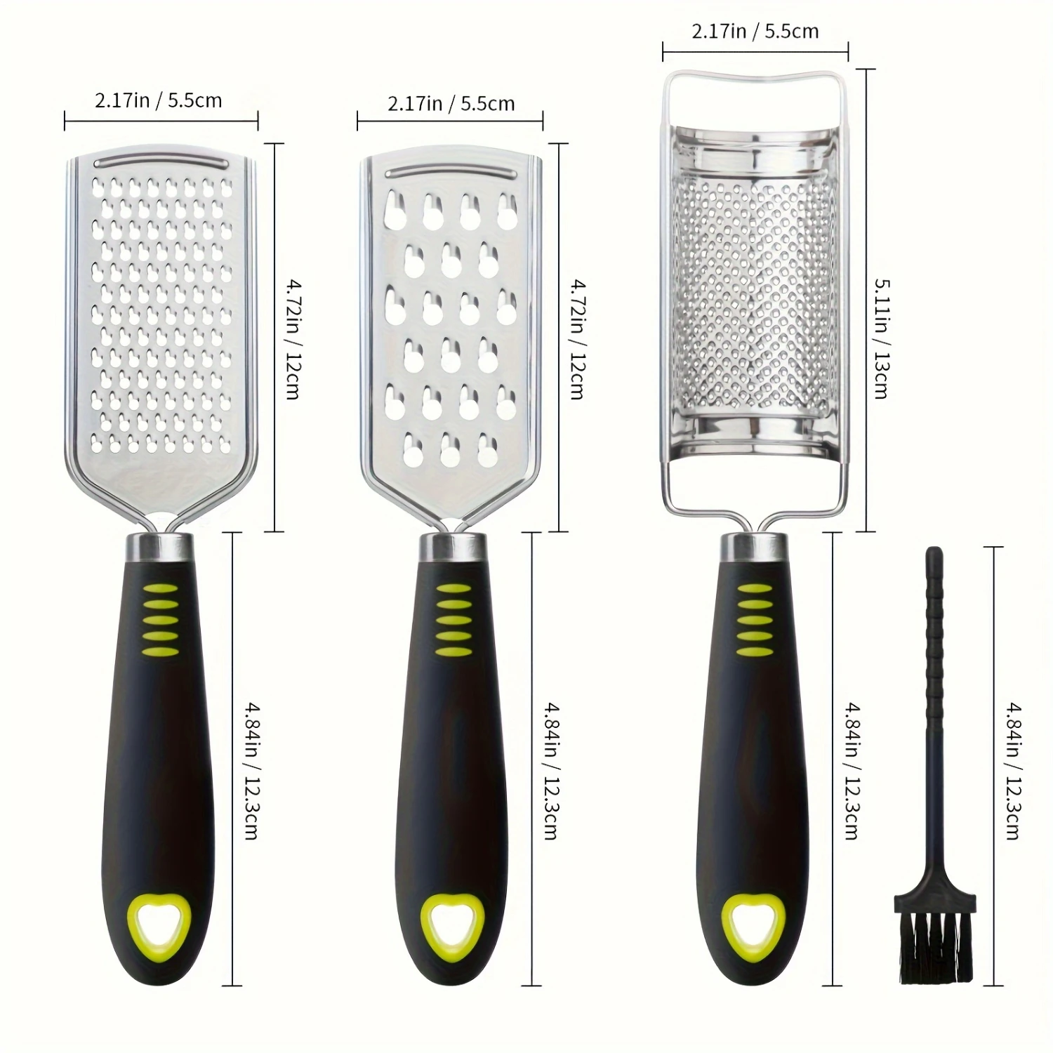 4-Piece Stainless Steel Cheese & Vegetable Grater Set With Cleaning Brush - Manual Multi- Gadgets For And Restaurant Use