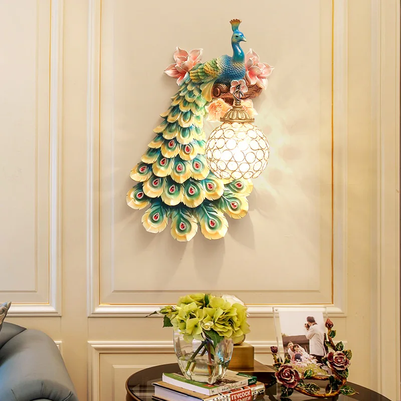 

Nordic E27 Simulation Peacock Wall Light Bedroom Background Wall Indoor Living Room Wall Corridor Wall Lamp Fixture Decoration