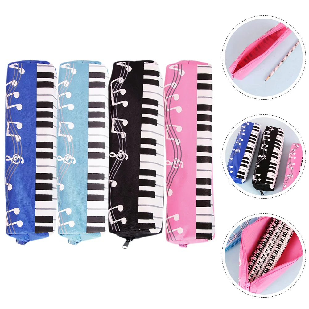 

4 Pcs Makeup Brushes Pouch Portable Bag Students Zipper Music Note Case Pupils