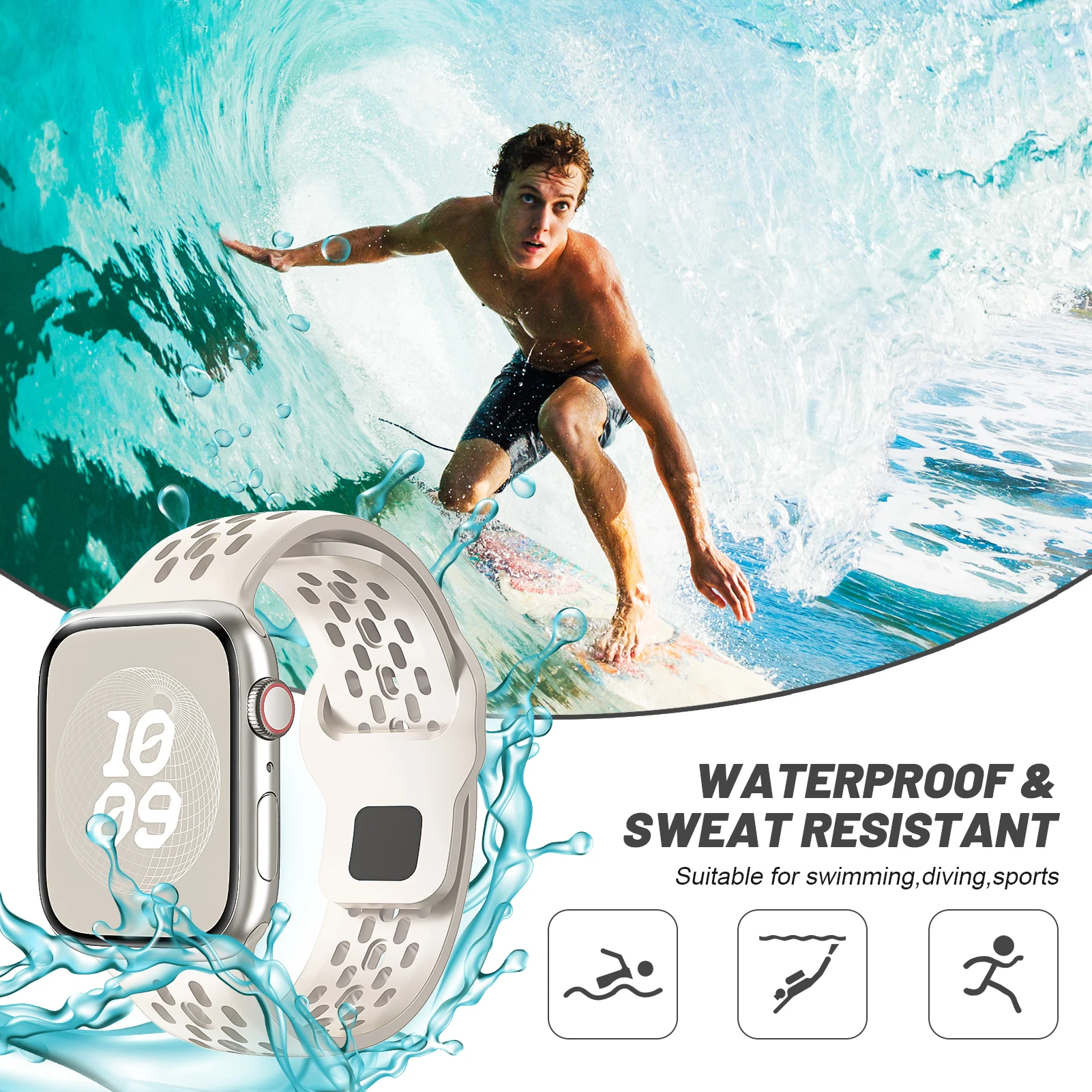 Силиконовый ремешок для Apple Watch 10 46 мм 42 45 41 44 49 40 дышащий браслет correa Series 9 8 7 6 5 3 SE