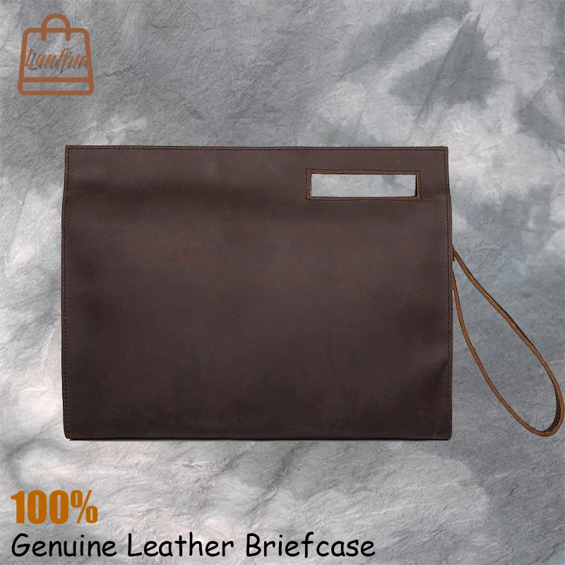 

Big Size Men's Clutch Bag Men's Briefcases Genuine Leather Handbag 12.9'' IPad Bag Retro Documents Case