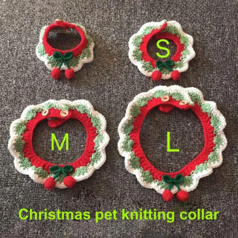 

Cute Christmas Knitting Collar Beautiful Cat Collar Dog Supplies Knitting Wool Collar Lovely Dog Collar Cherry Pet Collar