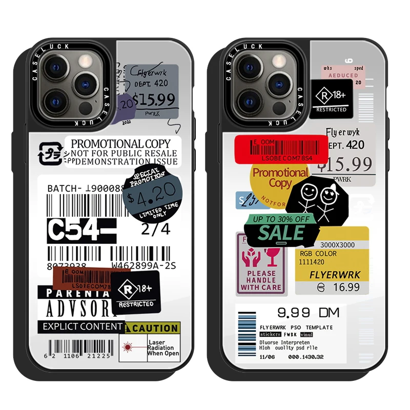 

Retro Bar Code Label Mirror Case For iphone 12 13 11 Pro Max XS XR 11Pro 12Pro 13Pro 6 7 8 Plus X Luxury Phone Back Cover Fundas