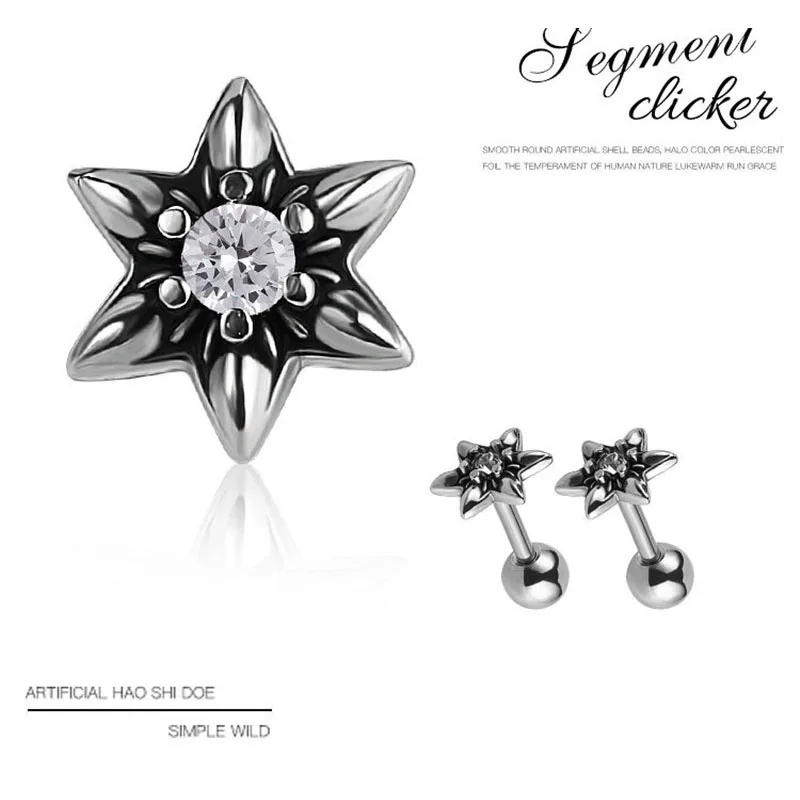 

Light Luxury Zircon Six Star Earrings Stainless Steel Fashion Vintage Geometric Screaw Stud Ear Jewelry Gifts For Women Men