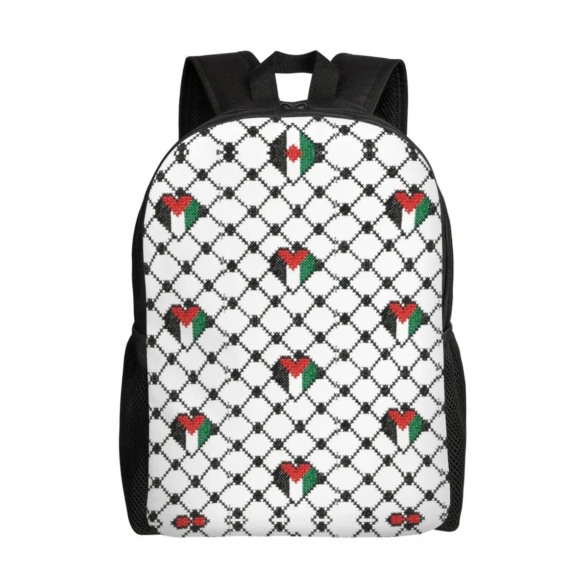 

Palestinian Flag Heart Travel Backpack School Computer Bookbag Palestine Hatta Kufiya Embroidery College Student Daypack Bags