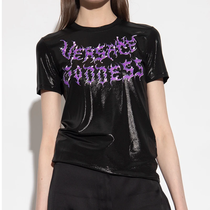 

Original Niche Designer Abstract Print Crewneck Slim Short Sleeve T-shirt Gothic Women Clothes Y2k Top