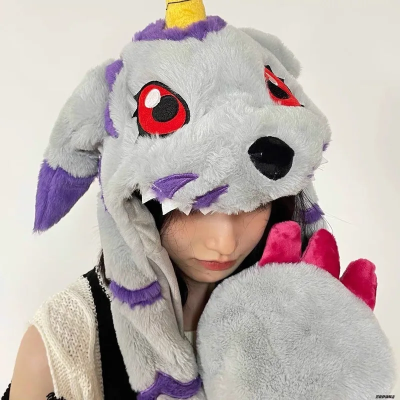 

Оригинальная японская Кепка Digimon Приключения Kawaii Gabumon Plushie, плюшевая шапка с зажимом, сохраняющая тепло шапка, уши вверх, украшение для головы для девочек