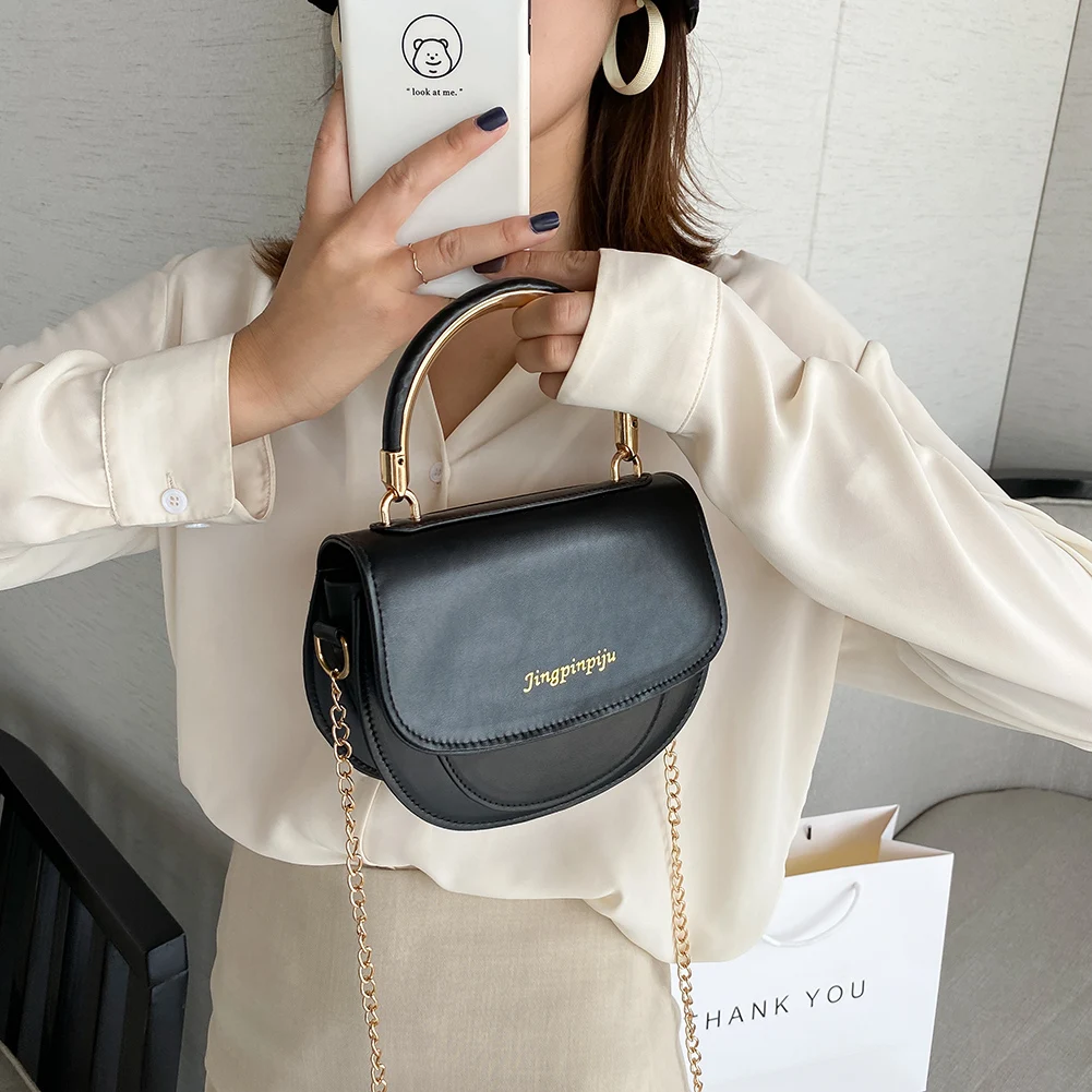 

Youth Ladies Simple Versatile Bag Women Semicircle Crossbody Bag Female Solid Color Chain PU Shoulder Handbags