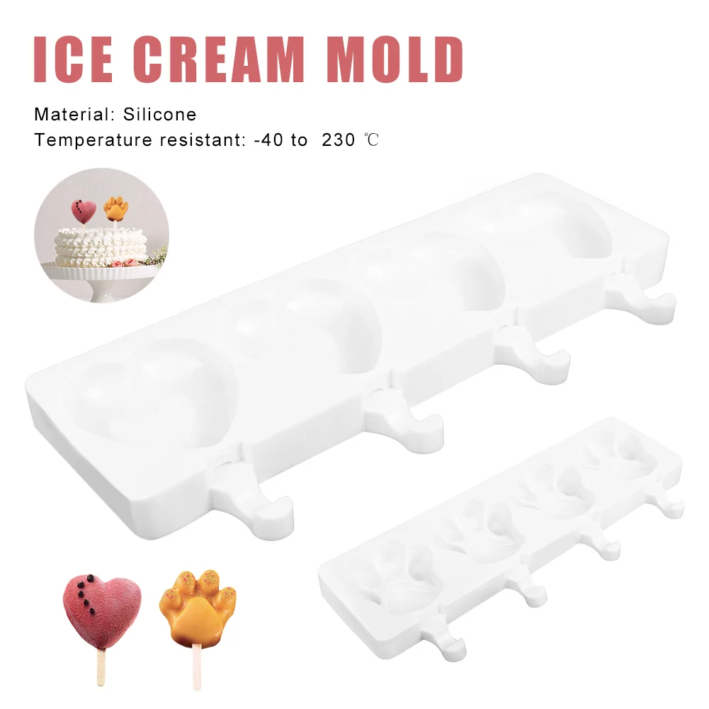

Meibum 4 Cavity Love Heart Shape Ice Cream Silicone Mold Juice Dessert Popsicle Mould Frozen Lolly Sucker Ice Cube Tray
