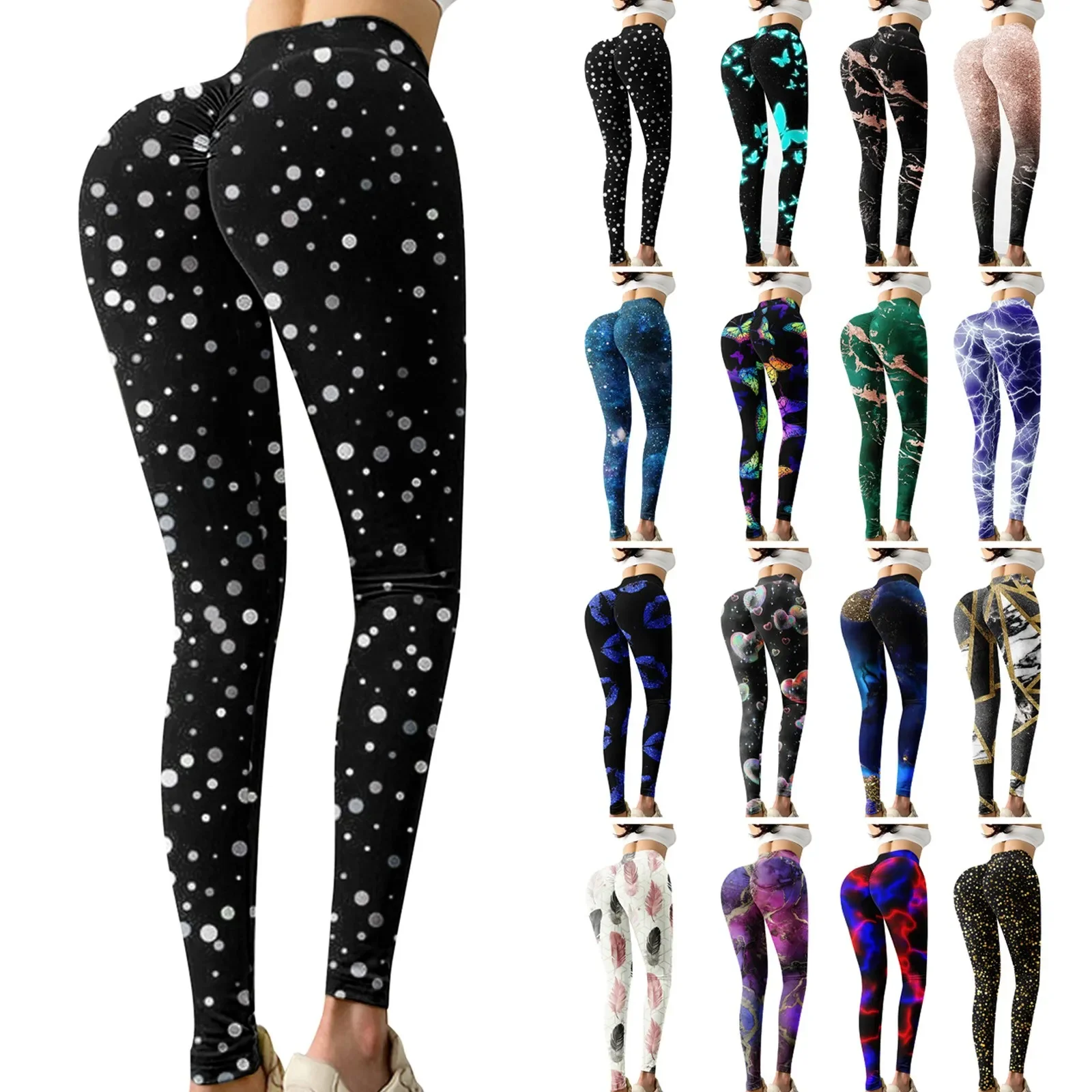 

Women Fashion Casual Tie Printing Slim Fit Hip Lift Sports Pants Yoga Pants Lady Elegant Long Palazzo Pants Leg Sweatpants