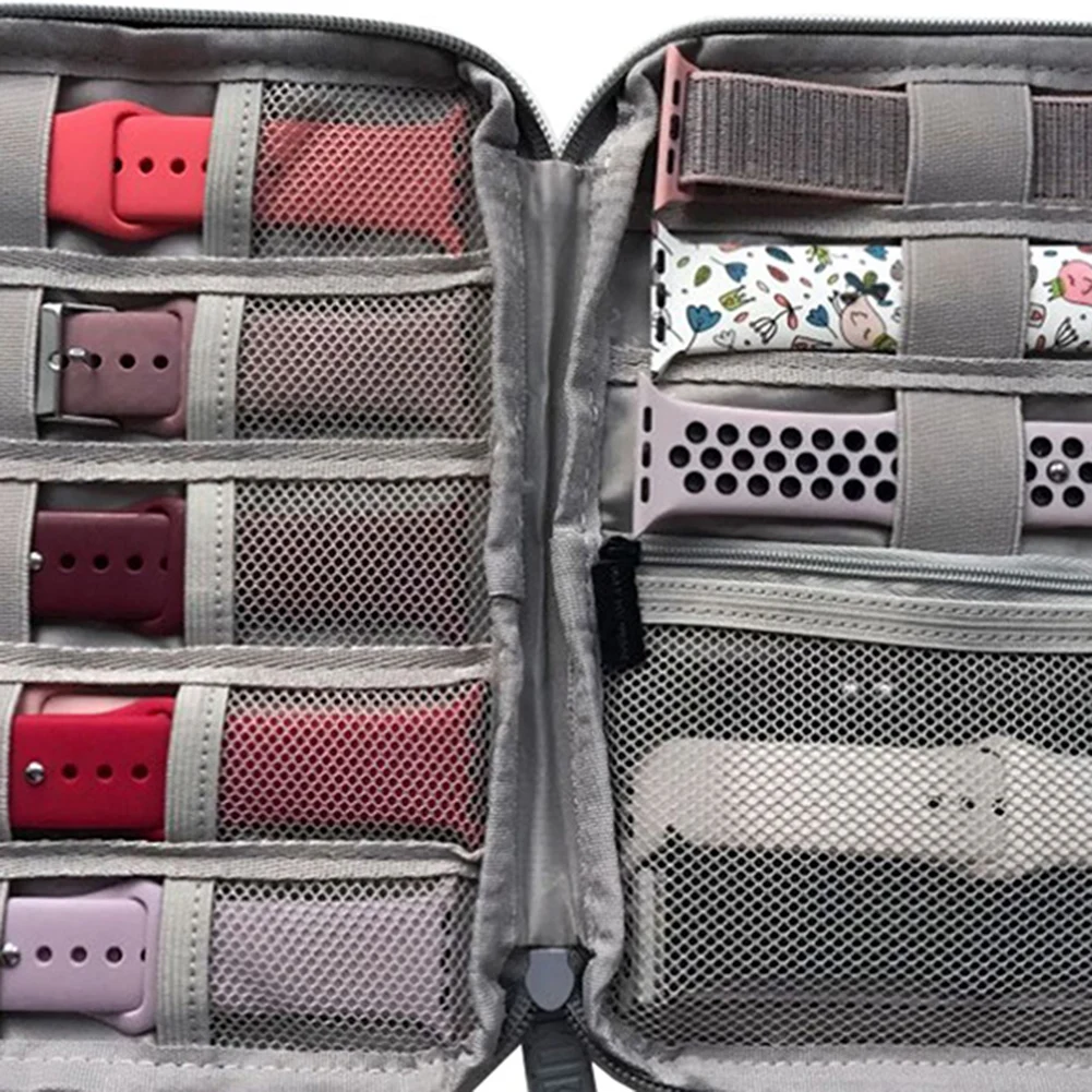 Watch Organizer Case Multifunction Portable Travel for Apple Watch Strap Band Storage Bag Watchband Holder Case Pouch Gray Black