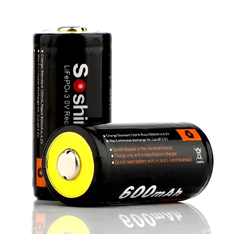 Soshine 16340 RCR123 LiFePO4 3 2 V аккумулятор 0 600mAh перезаряжаемые защищенные батареи с