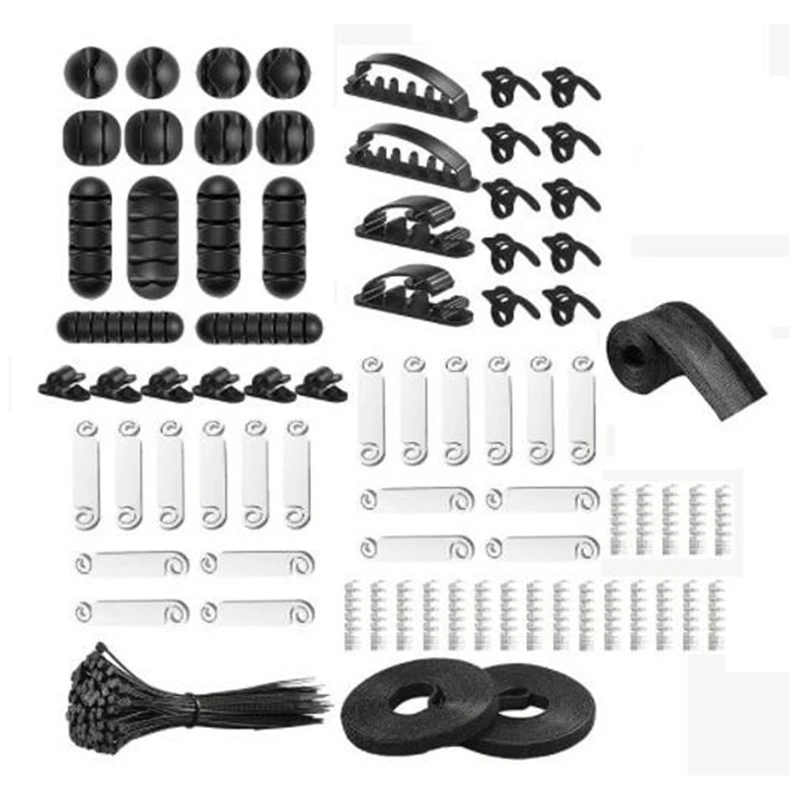 177Pcs Cable Management Cord Organizer Kit Sleeve Clips Hook And Loop Protector Labels For Home Office