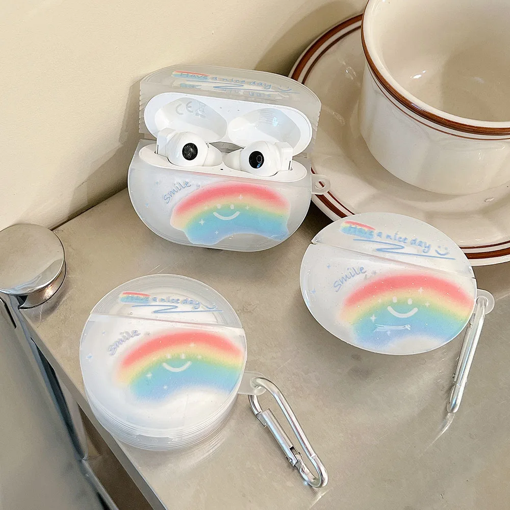 

Luxury Rainbow Earphone Case For Huawei Freebuds 4i 4 4E Pro 3 Headset Charging Box INS Bling Smile Soft Shockproof Cover funda