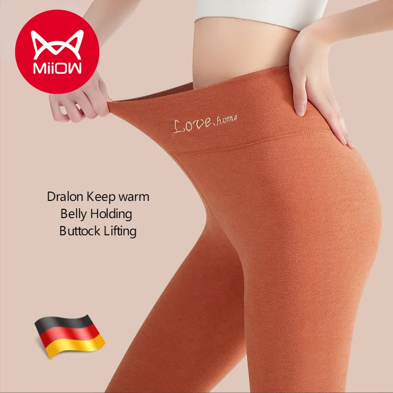 

MiiOW Genuine Dralon Self-heating Warm Pants Women's High Waist Belly Plus Velvet Thickening Ladies Autumn Winter Slim Leggings