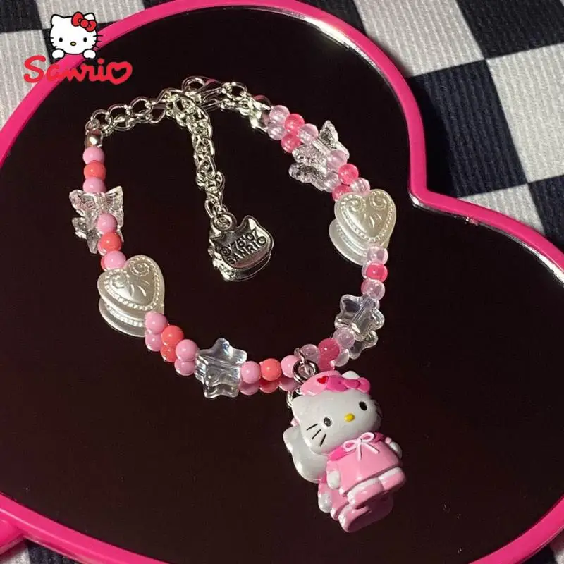 

Sanrio Kuromi Hello Kitty Cinnamoroll Bracelet Manual Original Kawaii Necklace Cool Beaded Delicate Accessories Girlfriend Gift