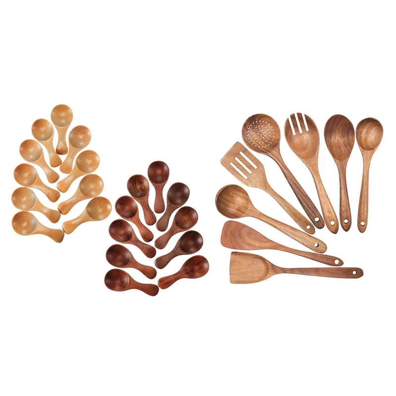 

20 Pieces Small Wooden Spoons Honey Teaspoon & 1 Set Nonstick Kitchen Utensil Set,Wooden Spoons Cooking Utensil Set