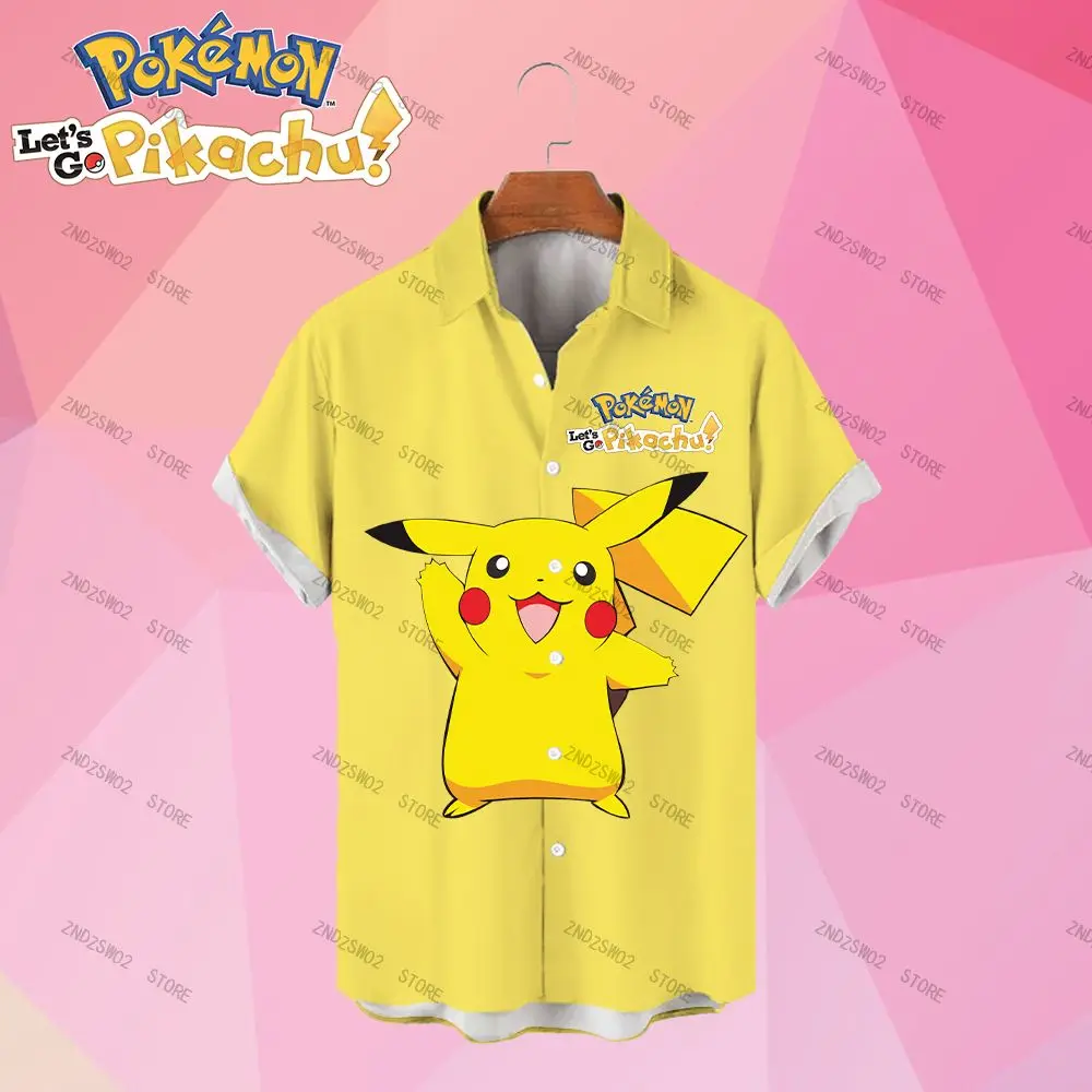 

Men's Shirts Pikachu Pokémon Social Shirt Fashion Short Sleeve Harajuku New Women's Children's Couples Dress Summer Cute Y2k