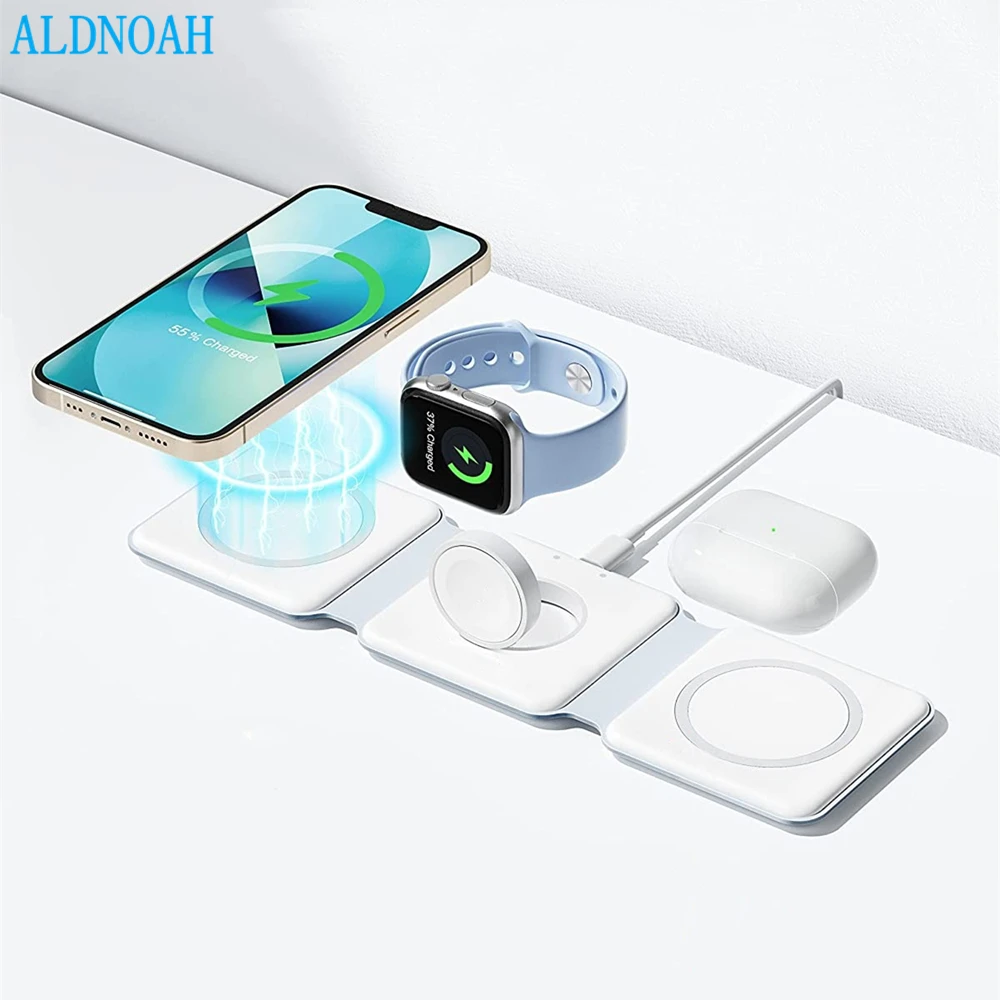 Foldable Wireless Charger Stand For iPhone 14 13 12 Pro Max Mini Apple Watch 3 in 1 Magnetic Charging Station For iWatch AirPods