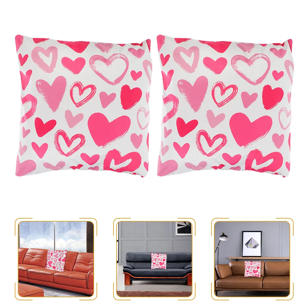 

2pcs Valentine's Day Theme Pillow Cases Loving-heart Pattern Sofa Cushion Covers