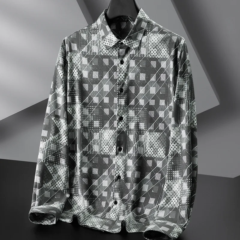 New Arrival Fashion Super Large Chuckle Patterned  for Men's Long Sleeved Shirt Plus Size XL 2XL 3XL 4XL 5XL 6XL 7XL