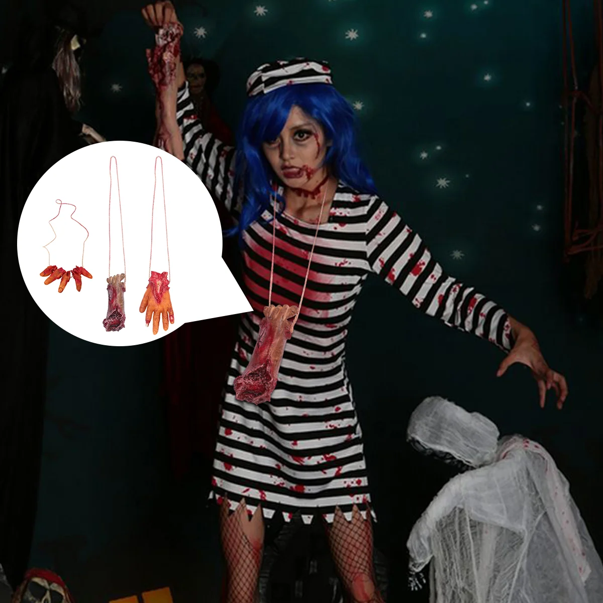 

3 Pcs Tricky Props Plastic Clothes Hanger Broken Hand Pendant Cosplay Creepy Organ Hanging Pu Haunted House