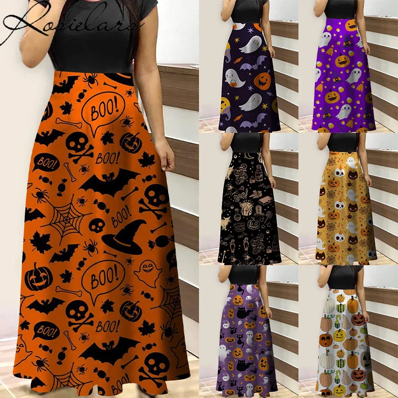 

2023 Halloween Women Clothing Pumpkin Print Patchwork Dress Holiday Costume Vintage Long Dresses Cosplay Party Plus Size 3XL 2XL