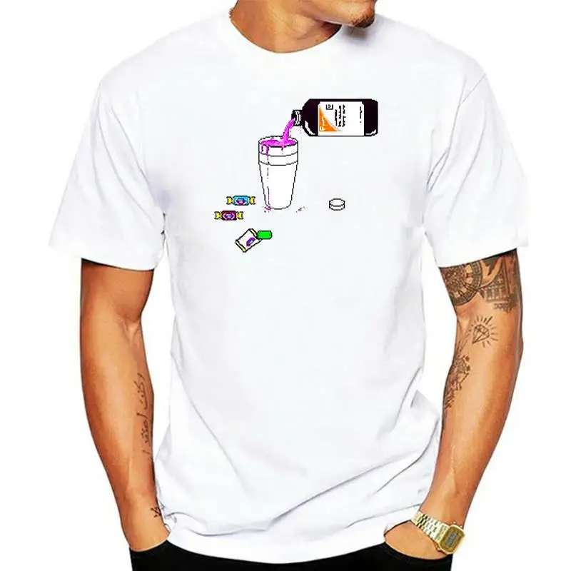 

Tshirt Men Black Short Sleeve Cotton Hip Hop T Shirt Print Tee Shirts Pouring Lean White T Shirt (S) 034459
