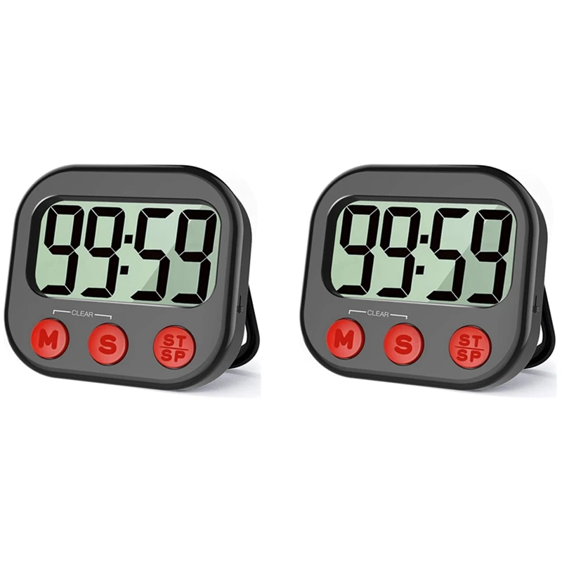 

2X Kitchen Timer, Digital Visual Timer Magnetic Clock Stopwatch Countdown Timer, Large LCD Screen Display For Cooking