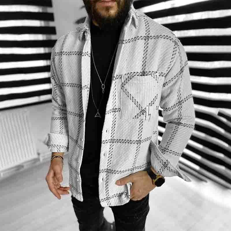 

2022New Stylish Men Shirt Turn-down Collar Cotton Blend Long Sleeve Plaid Buttons Shirt Coat Comfortable to wear for Spring/Autu