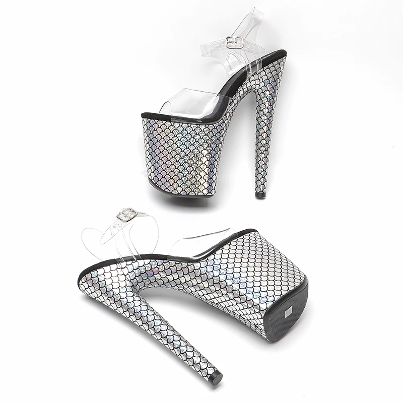 Leecabe 8 Inch Silver shoes Pumps 20cm Sexy  High Heel Sandals Pole dance shoes  Ballroom dance shoes Party Shoes