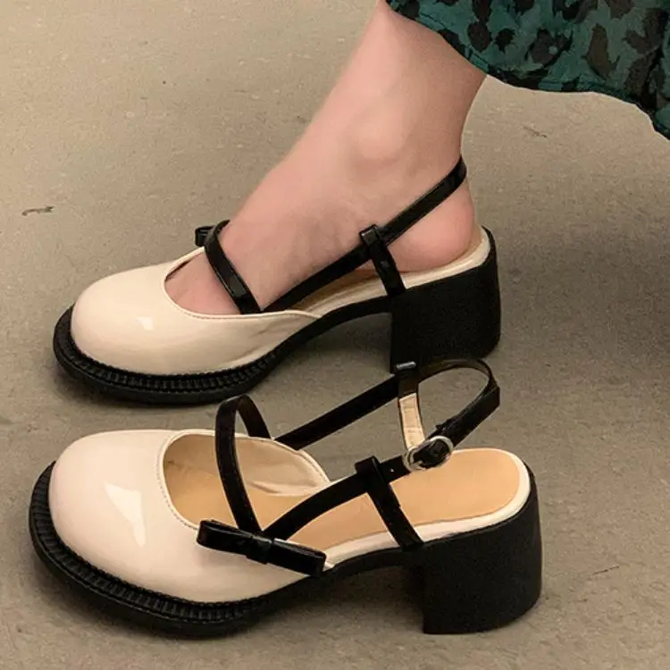 

Mary Janes Platform Shoes Buckle Bow Round Toe Sweet Shoes Lolita Hollow Fairy Elegant Sandals Shoes Woman Casual 2023 Summer