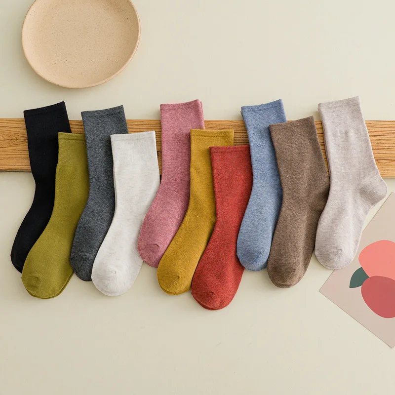 

Korean Version Socks Women's Fashion Kawaii Four Seasons Woman Clothes Japanese Style Harajuku Solid Color Medium High Tube
