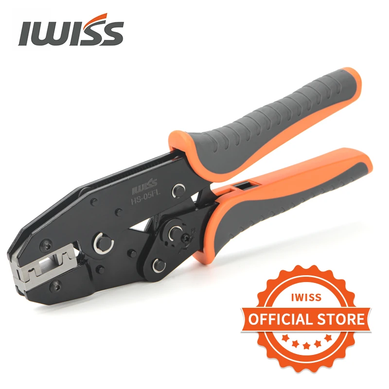 IWISS HS-05FL L-Shaped Elbow 4.8/6.3 Flag Type Wire Clamp Insert Spring Bare Terminal Crimping Plier Electrician Tools Crimper