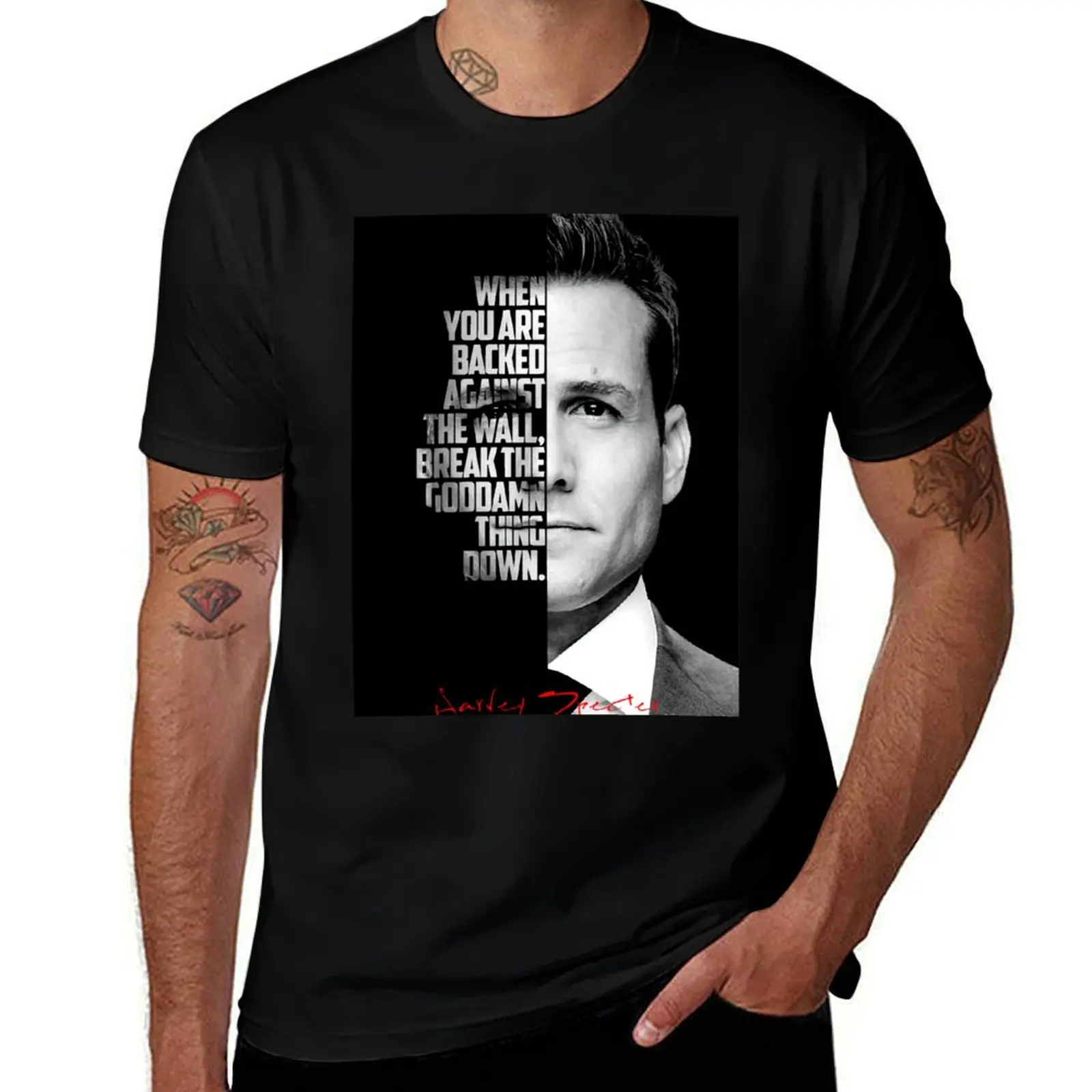 Черно-белая цитата Harvey Spectre. Футболка большого размера забавные подарки мужские