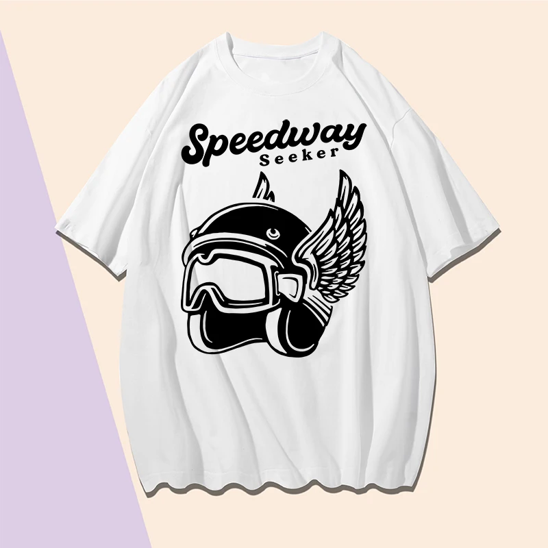 

angel Helmet Printing T Shirt Short Sleeve Round Neck Loose T Shirt L XL XXL XXXL White Cotton Casual Clothing