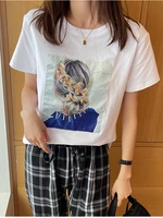 korean fashion t shirts women clothing print short sleeve tshirt ladies tops cotton tshirts 2022 summer casual tee shirt femme