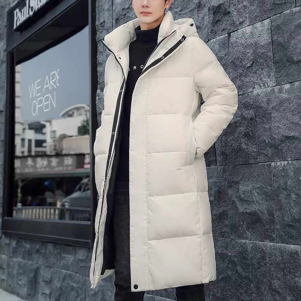 Casual Thick and Warm Hooded Couple Coat Brand Beige Black Winter New Men's Long 90%  White Duck Down Jacket Fashion
