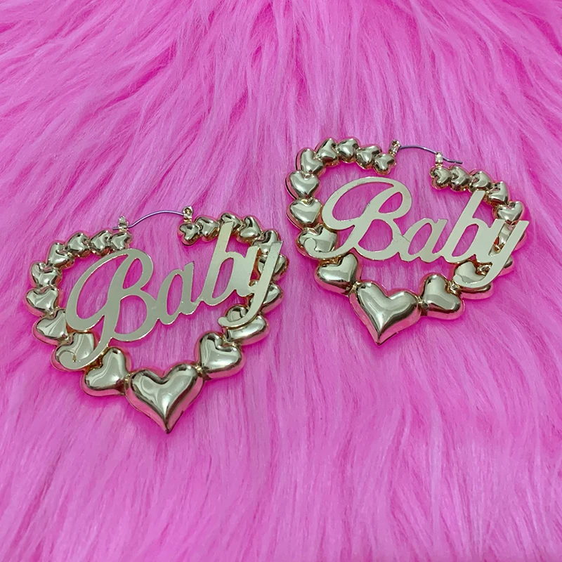 

2000s Jewelry Bamboo BABY Hoop Gold Earrings Korean Fashion Egirl Aesthetic Heart Letter Earring Cool Punk Accessories for Women