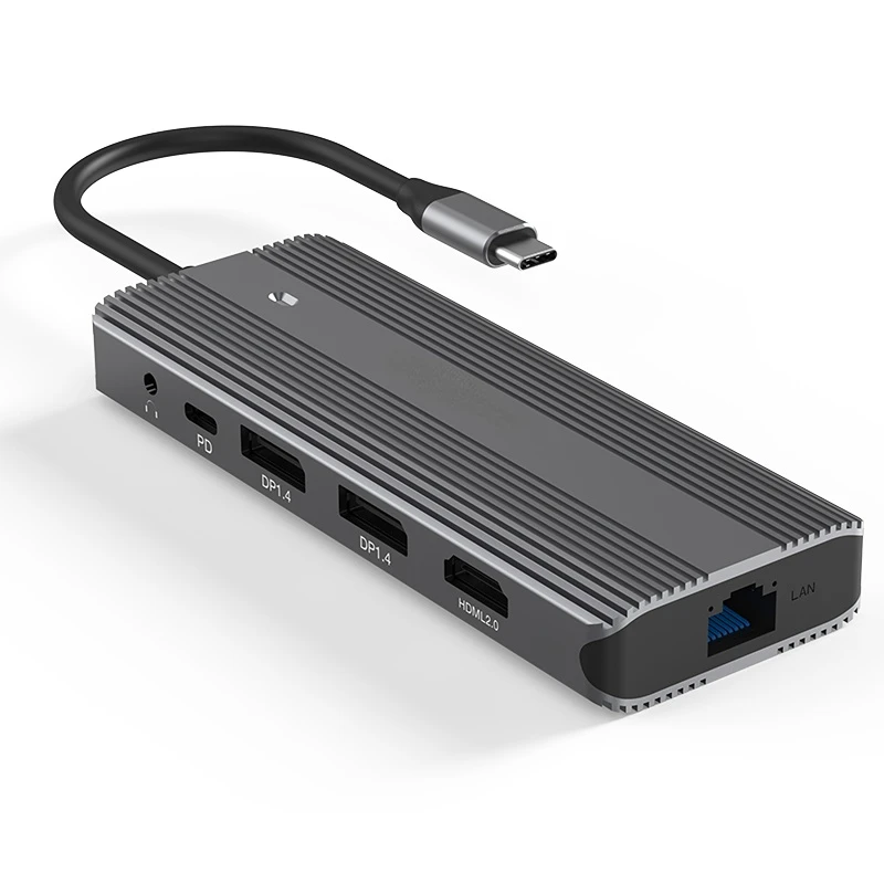 

Multi-Screen HUB 4K 60HZ HDTV*2 DP1.4 100W Charging PD Aluminum Type C Docking Station For Laptop With 15CM Cable USB HUB