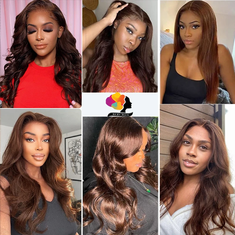 Chocolate Brown Body Wave Lace Front Human Hair Wigs Malaysia #4 Brown Colored Straight Human Hair Lace Part Wig Preplucked 180%