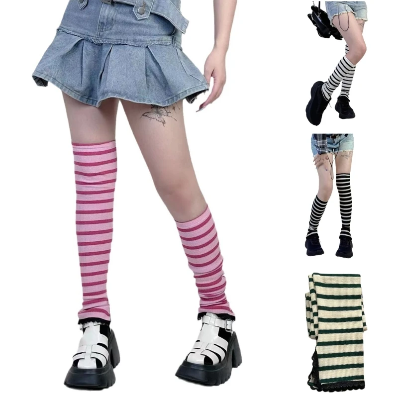 

Striped Socks Over Knee Leg Warmers Foot Cover Autumn Calf Gaiters for Dress