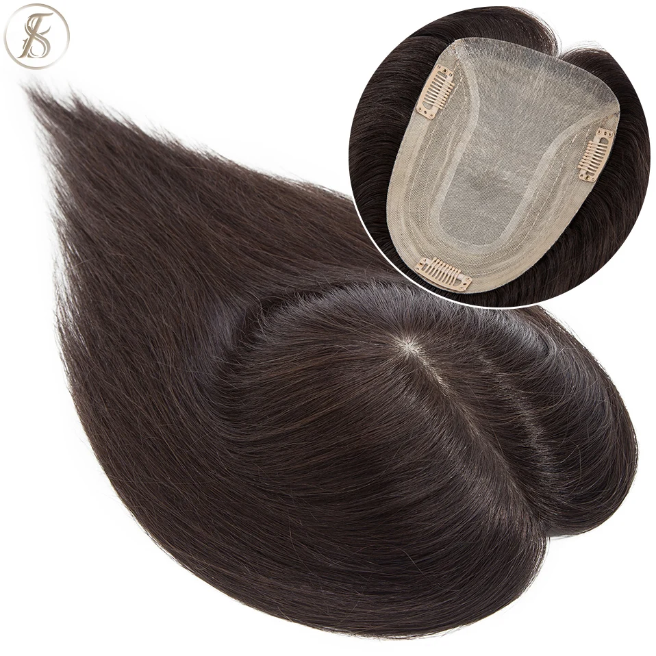 TESS Women Topper 12x16cm Hair Clips Hair Toppers Natural Hair Wigs 100% Human Hair For Women Silk Base Clip In Hair Extensions