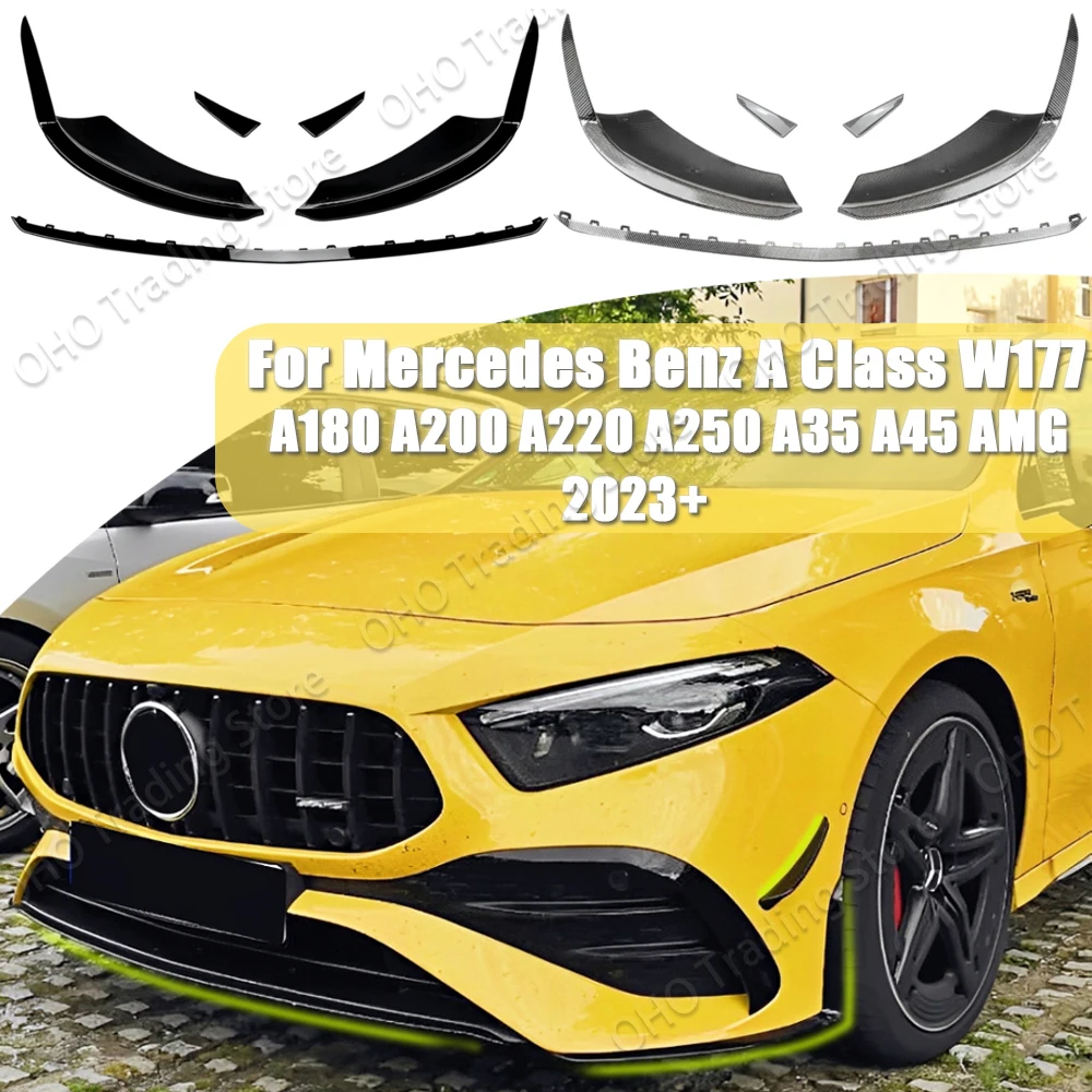 Сплиттер переднего бампера для Mercedes Benz A Class W177 A180 A200 A35 A45 AMG 2023 + глянцевые черные