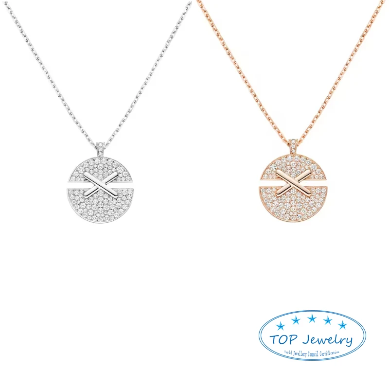 

brand jewelry 925 Sterling Silver 18k rose gold full diamond Cross X Pendants Necklace JEUX DE LIENS HARMONY